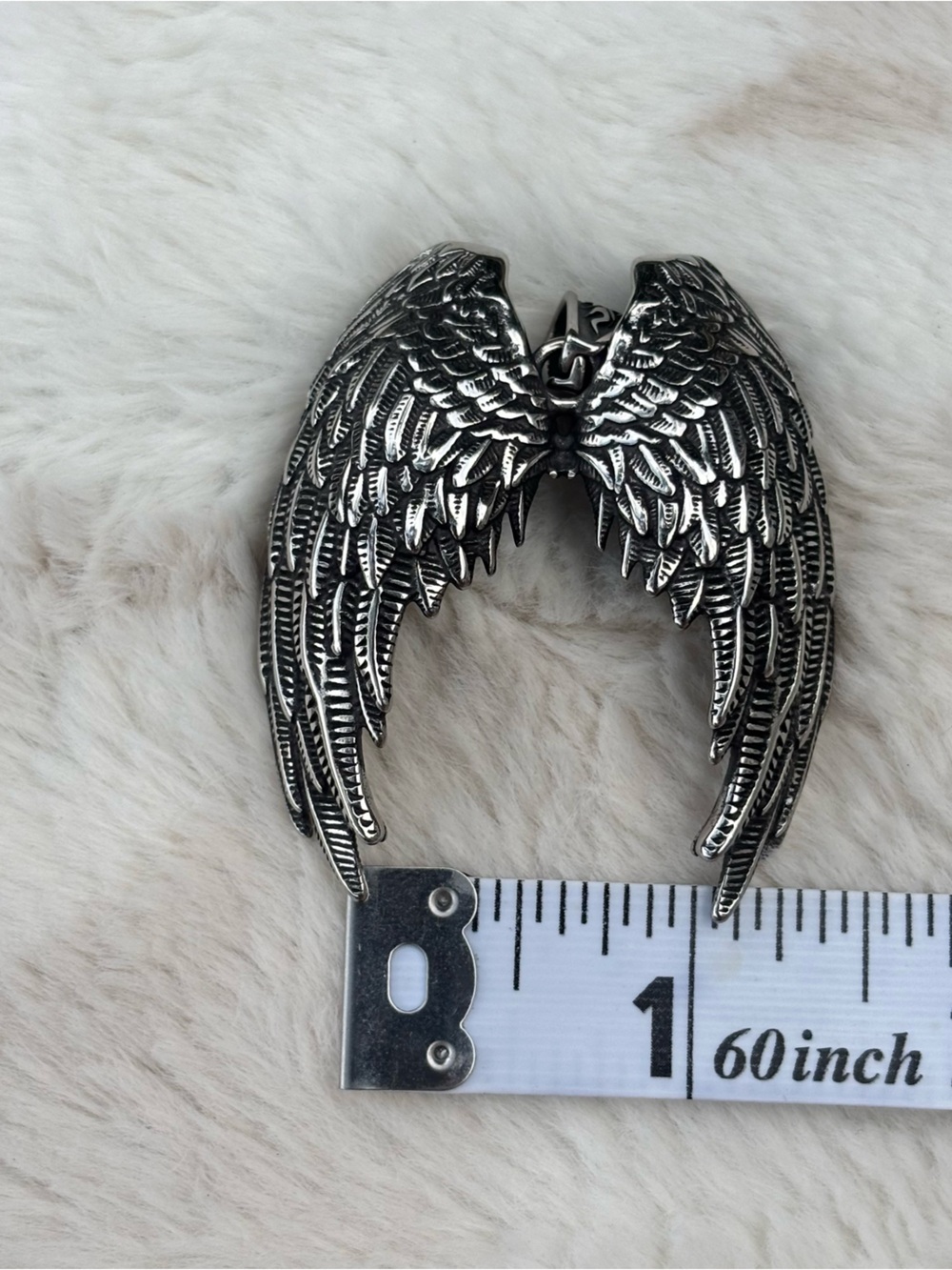 925 Sterling Silver Angel Wings Pendant Perfect Condition Heavy 2 Inch X 2 Inch - Picture 4 of 5